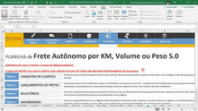 Load image into Gallery viewer, Planilha de Cálculo de Fretes Autônomo por Km Volume e Peso em Dashboard